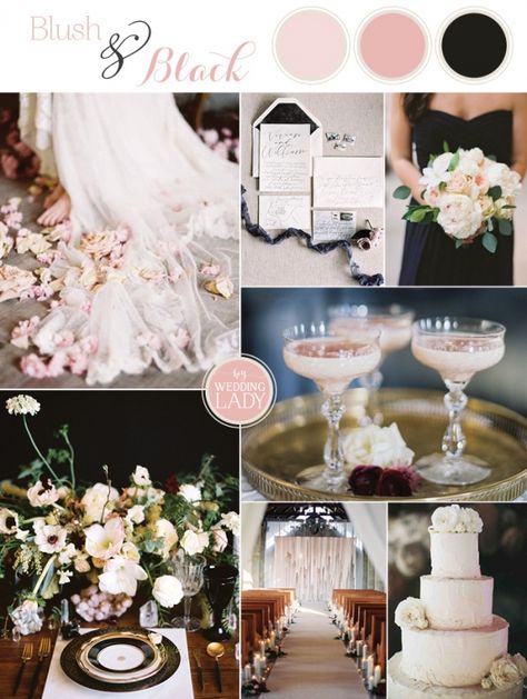 Ethereal Glam Wedding Palette Inspiration in Blush and Black | http://heyweddinglady.com/ethereal-glam-wedding-blush-black/ Blush Pink And Black Wedding, Modern Glam Wedding, Moody Palette, Blush Wedding Colors, Black Wedding Decorations, Vintage Glam Wedding, Wedding Color Scheme, Light Pink Wedding, Dusty Rose Wedding