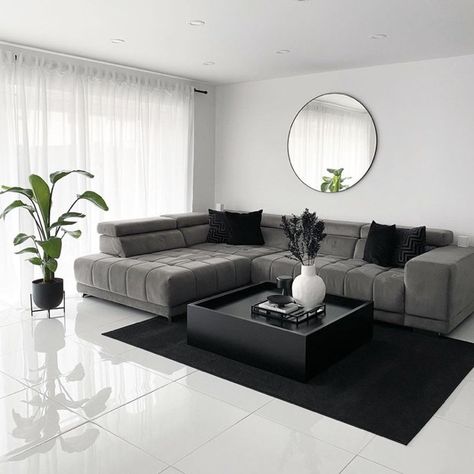 Black White And Grey Living Room, Gray Sofa Living, Black Sofa Living Room, Black And White Living Room Decor, Grey Sofa Living Room, Black Living Room Decor, Modern Apartment Living Room, White Living Room Decor, Black And White Living Room