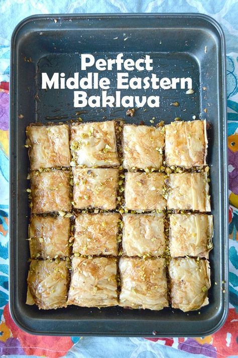 Jordanian Baklava, Baklava Recipe Middle Eastern, Egyptian Baklava, Middle Eastern Dessert Recipes, Arabic Pastries, Greek Baklava Recipe, Vegan Baklava, Turkish Recipe, Greek Baklava