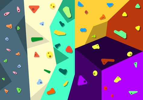 Free Climbing Wall Vector  - Each coloured rock relates to a different grade. Green being the easiest to climb and purple being the hardest (it can differ)  - rock formations are strong in colour - no strokes used within the marks Rock Climbing Drawing, Climbing Wall Holds, Rock Climbing Art, Rock Climbing Party, Free Climbing, Climbing Art, Bouldering Wall, Indoor Rock Climbing, Wall Climbing