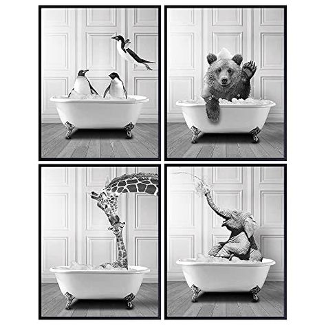 Amazon.com: Funny Bathroom Decor for Women, Kids - Elephant, Bear, Giraffe, Penguin Wall Art - Bathroom Pictures - Bath Wall Decor - Cute Modern Bathroom Accessories - Cool Unique Bathroom Sign - Powder Room : Handmade Products Penguin Wall Art, Bathroom Wall Decor Art, Modern Bathroom Accessories, Elephant Pictures, White Bathroom Decor, Funny Bathroom Decor, Funny Bathroom, Unique Bathroom, Bathroom Pictures