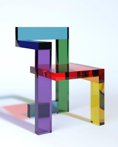 Colored Glass Furniture, Acrylic Interior Design, Pop Art Chair, Steltman Chair, Plexiglass Furniture, Pop Art Furniture, Plexiglass Ideas, Abstract Chair, Neon Furniture