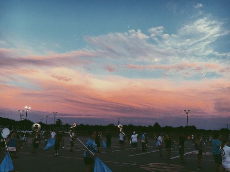 photography, marching band, sky, sunset, sousaphones, woodwinds, brass section, color guard, aesthetic High School Marching Band Aesthetic, Highschool Band Aesthetic, Marching Band Color Guard, Colorgaurd Aesthetic, High School Band Aesthetic, Band Camp Aesthetic, School Band Aesthetic, Band Aesthetic High School, Band Kid Aesthetic