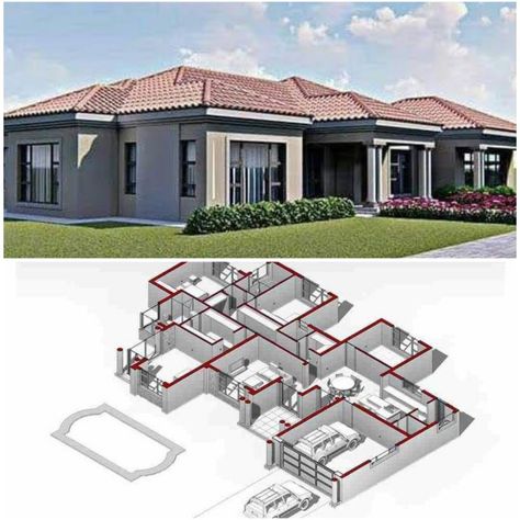 Single Storey House Plans, House Plans South Africa, House Plans For Sale, Open Floor House Plans, Modern House Floor Plans, African House, Affordable House Plans, Free House Plans, 4 Bedroom House Plans