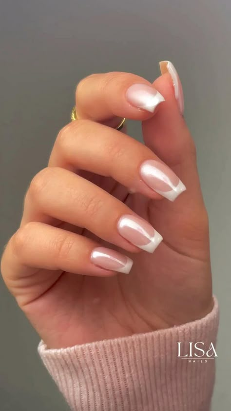 Milky Pink Nails, Acrylic Nails Chrome, Pink Nails Opi, Bridesmaids Nails, Pink Chrome Nails, Kutek Disney, Milky Pink, Milky Nails, Summery Nails