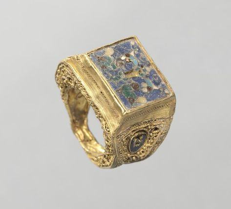 Ring | Cleveland Museum of Art Ring, 800s Byzantium, 9th century gold, filigree and cloisonné enamel, Byzantine Ring, Fantasy Accessories, Byzantine Gold, Byzantine Rings, Byzantine Jewelry, Male Jewelry, Filigree Ring Gold, Roman Jewelry, Ancient Jewellery