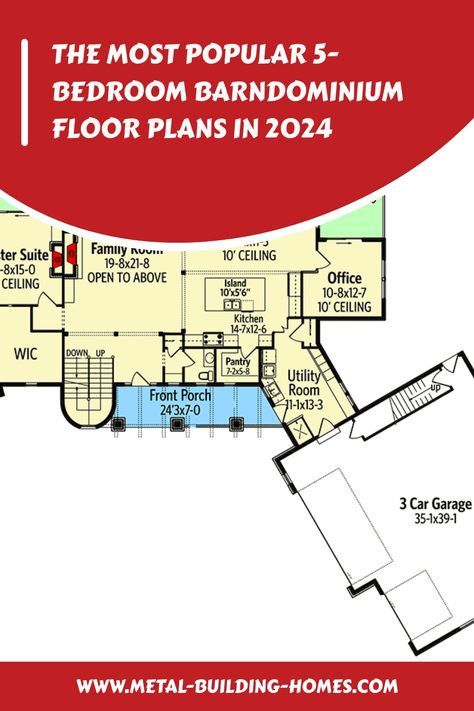 If you're in search of a 5-bedroom barndominium floor plan tailored to your desires, explore this compilation of top-rated barndo designs. Ideal for those seeking spacious and functional living spaces that resonate with their lifestyle preferences. Barndo Designs, 5 Bedroom Barndominium Floor Plans, Barndo Plans, 5 Bedroom Barndominium, Country Farmhouse Plans, Barndominium Ideas 5 Bedroom, Modern Mountain House, Custom Floor Plans, Barndominium Plans