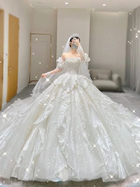 Wedding Dress Princess Ballgown, Korean Dress Fashion, Korean Wedding Dress, Wedding Gown Dress, Beautiful Ball, Big Wedding Dresses, Wedding Dresses Princess Ballgown, Asian Wedding Dress, Pretty Quinceanera Dresses