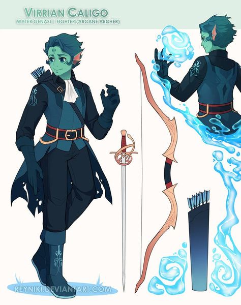 Water Genasi, Archer Characters, Roleplay Characters, Characters Inspiration Drawing, Dungeons And Dragons Characters, Dnd Art, Dungeons And Dragons Homebrew, Modern Fantasy, Character Design Animation