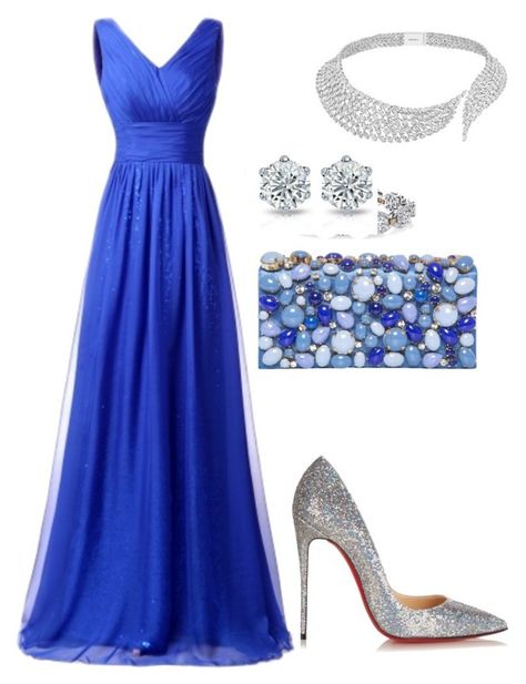 "Klein" by saretasareta on Polyvore featuring Prada, Christian Louboutin, Harry Kotlar and Messika Formal Occasion Dress, Simply Dresses, Stunning Prom Dresses, Gala Dresses, Fantasy Dress, Formal Outfit, Fancy Outfits, Sapphire Blue, Lovely Dresses