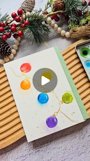 Joly Poa on Instagram: "Round Christmas Lights Using a Cap 😀 

I used the cap of my son's Pororo juice 😆 Have you tried this technique too? It's so fun!😄

#christmascard #watercolor #holidayart" Christmas Lights Watercolor Card, Christmas Light Watercolor, Joly Poa Watercolor, Watercolor Christmas Lights, December Watercolor, Christmas Lights Watercolor, Watercolor Christmas Cards, Watercolor Ideas, December 16