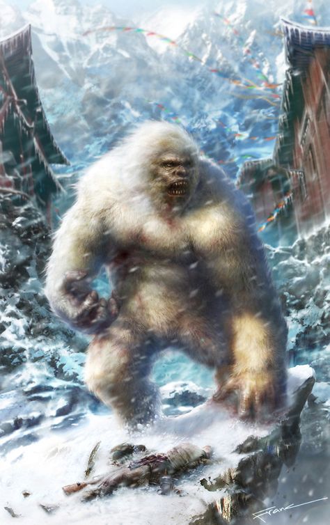 Yeti, Weiye Yin on ArtStation at https://www.artstation.com/artwork/wK835 Real Paranormal, Mountain Monsters, Bigfoot Pictures, Yeti Bigfoot, Bigfoot Art, Goku Drawing, Strange Beasts, Unexplained Mysteries, Monster Legends