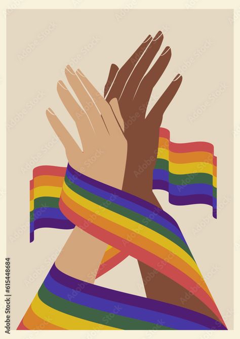 Pride Month Illustration, Pride Month Poster, Month Illustration, Flag Pride, Lgbt Flag, Sewing Machine Basics, Hands Holding, Hand Holding, 2d Art