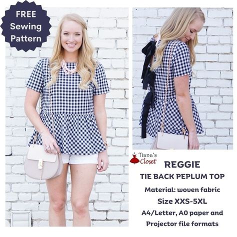 Reggie tie back peplum top – Free PDF sewing pattern – Tiana's Closet Peplum Top Pattern, Paper To Print, Puffed Sleeve Top, Free Pdf Sewing Patterns, Peter Pan Collar Blouse, How To Fold Sleeves, Save The Earth, Top Sewing Pattern, Empire Waist Dress