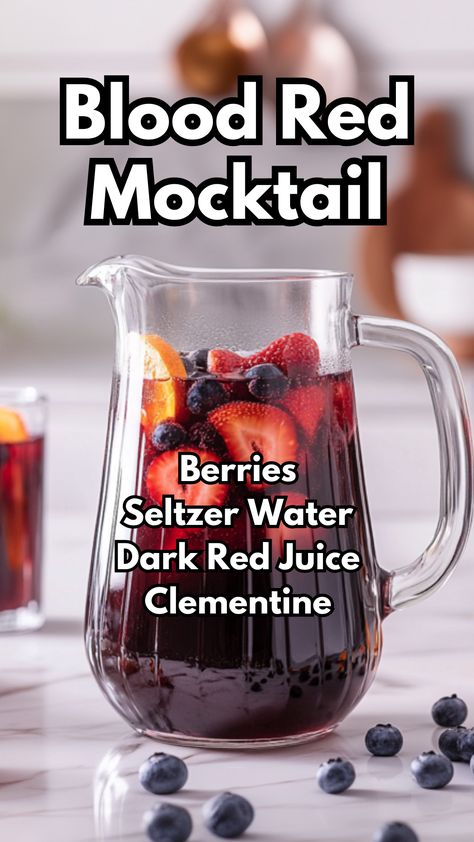 Blood Red Mocktail Alcohol Free Drink Recipes, Best Mocktails, Cocktail Cards, Summer Mocktails, Red Juice, Alcohol Free Drinks, Seltzer Water, Yummy Alcoholic Drinks, Best Cocktail Recipes