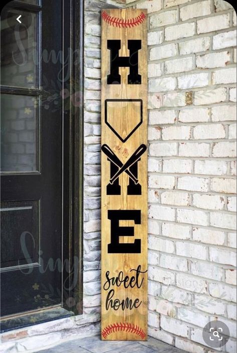 Fall Pallets, Home Sweet Home Sign, Baseball Crafts, Baseball Decor, Primitive Homes, Front Porch Signs, Baseball Theme, House With Porch, Home Sign