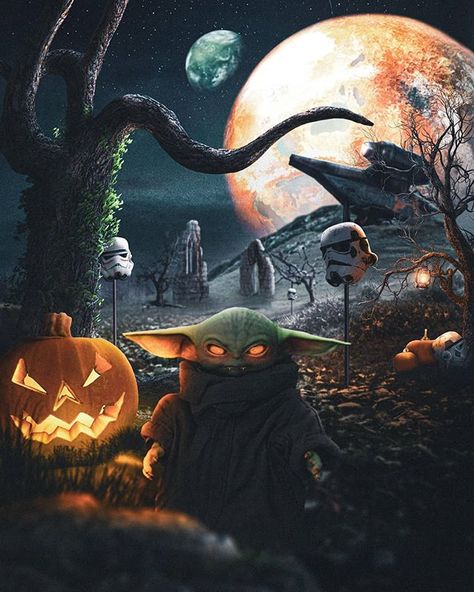 Bebe Yoda, Yoda Halloween, Yoda Art, Yoda Images, Yoda Wallpaper, Baby Wallpaper, Halloween Scene, Halloween Painting, Holiday Background