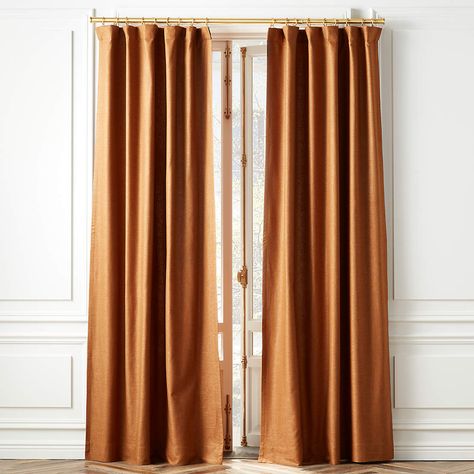 Velvet Copper Curtain Panel 48"x108" + Reviews | CB2 Copper Curtains, Silver Grey Curtains, Modern Living Room Paint, Grey Linen Curtains, Taupe Curtains, Panel Drapes, Drapery Hooks, Natural Curtains, Curtains Sheer