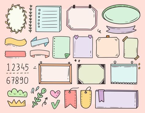 Cute bullet journal element icon notes d... | Premium Vector #Freepik #vector #paper #doodle #notebook #divider Chart Paper Design, Chart Design Ideas, Notebook Divider, Notes Icons Aesthetic, Decor Notebook, Bullet Stickers, Doodle Notebook, Aesthetic Clipart, Note Icon