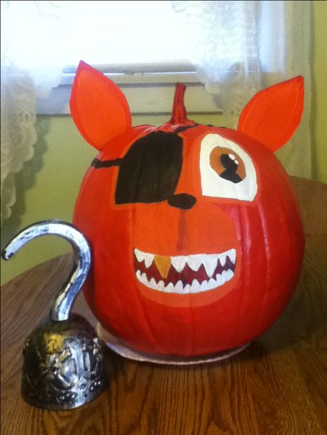 FNAF FOXY FREE HAND HAND PAINTED PUMPKIN Fnaf Pumpkin, Puking Pumpkin, Pumpkin Carve, Pumpkin Character, Fnaf Foxy, Hand Painted Pumpkin, Halloween Pumpkin Designs, Painted Pumpkin, Pumpkin Carving Templates