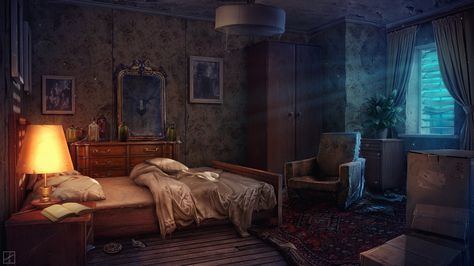 dorm, Pavel Proskurin on ArtStation at https://www.artstation.com/artwork/VZO8 Dorm Room Concept Art, Fantasy Dorm Room, Room Concept Art, Room Concept, New Background Images, Post Apocalypse, Matte Painting, High Fantasy, New Backgrounds