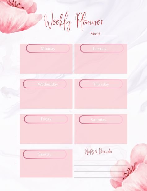 Pink Floral Weekly Planner 2023 Weekly Planner Pink, Planner Pink, Weekly Schedule Planner, Weekly Planner Template, Schedule Planner, Planner Organiser, Weekly Calendar, Pink Bows, Weekly Schedule