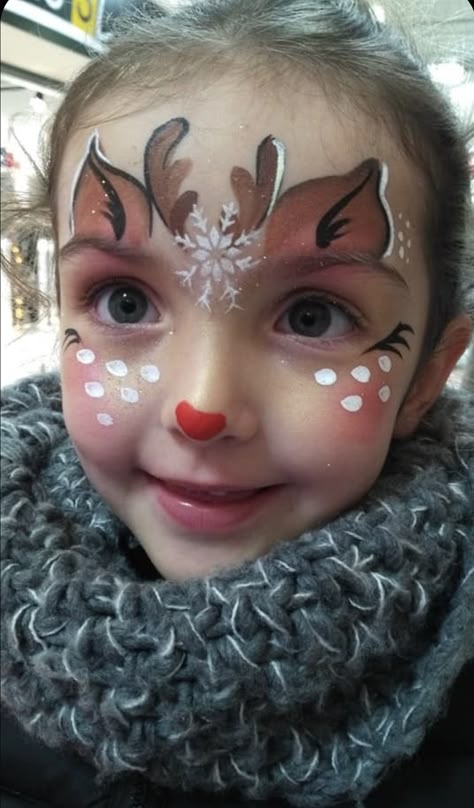 Reindeer Face Paint, Simple Face Paint, Obličejové Masky, Animal Face Paintings, Festival Face Paint, Face Paint Ideas, Halloween Gesicht, Christmas Face Painting, Girl Face Painting