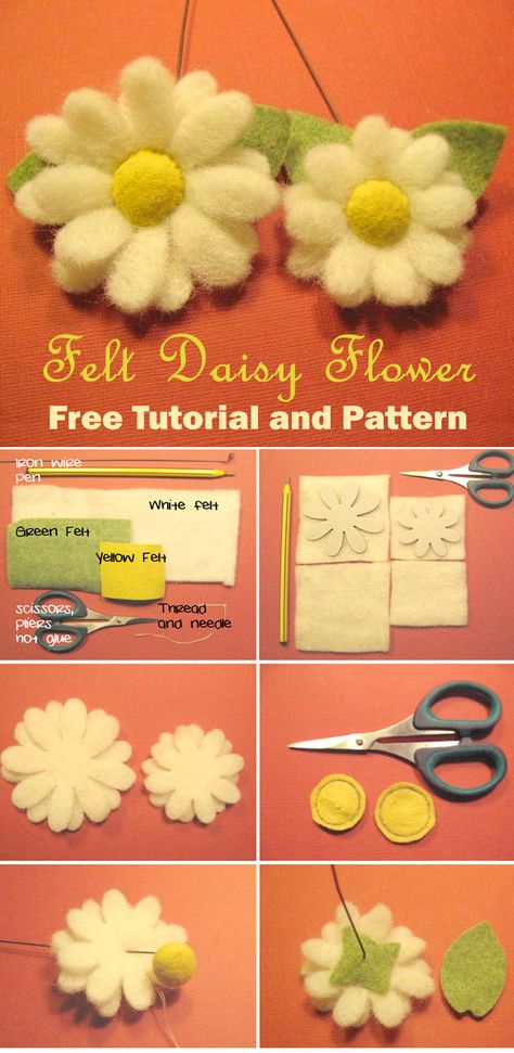 How to make Felt Flowers - Daisy Sewn Flowers Patterns, Diy Fabric Daisy Flowers, Flat Felt Flowers, Hand Sewn Flowers, Free Daisy Printables, Felt Daisy Pattern, Making Felt Flowers, Easy Felt Crafts No Sew, Flower Felt Pattern