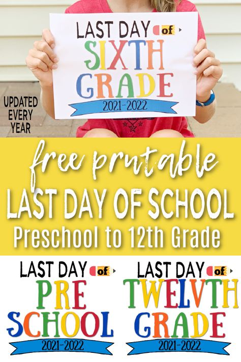 Grab this FREE and printable last day of school sign to celebrate the end of another school year! UPDATED EVERY YEAR!! First Day School Sign, Free School Printables, First Day Of School Photo, First Day Of School Sign, First Day School, School Chalkboard, School Supplies List, School Printables, School Photo