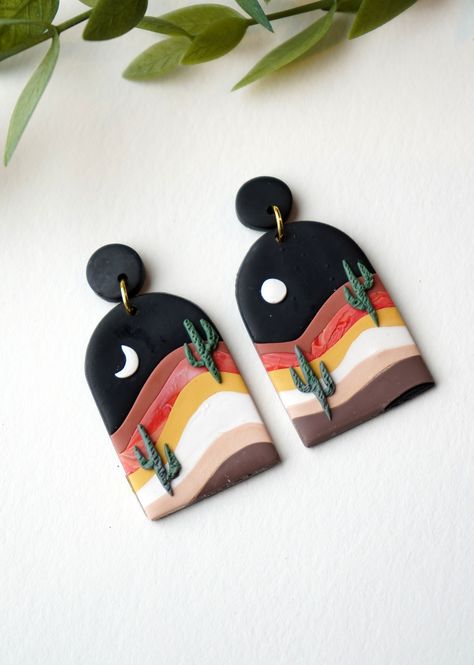 Diy Earrings Polymer Clay, Handmade Clay Jewelry, Cactus Earrings, Ceramic Artwork, Polymer Earrings, Polymer Clay Jewelry Diy, Polymer Jewelry, Cute Clay, Clay Jewelry Diy