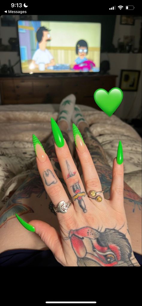 Electric Green Nails, Poison Ivy Nails, Brat Nails, Ivy Nails, Red Hair Halloween Costumes, Hair Halloween, Electric Green, Paws And Claws, Different Hairstyles