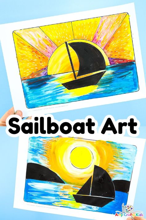 Sailboat Silhouette Art Project for Summer Summer Art Ks2, Summer Art Lessons Elementary, Summer Artwork For Kids, June Art Projects For Kids, Creative Art For Preschoolers, Simple Art For Kids, Easy Art Ideas For Kids, Sailboat Silhouette, Art For Preschoolers