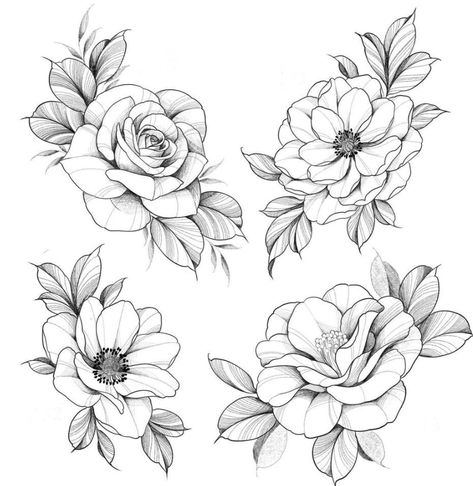 Flower Outline Tattoo, Dragon Tattoo Outline, Black Flowers Tattoo, Printable Flower Coloring Pages, Rose Drawing Tattoo, Floral Thigh Tattoos, Rose Stencil, Animal Tattoo Ideas, Tattoo Outline Drawing