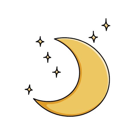 Luna con estrellas cielo nocturno espaci... | Premium Vector #Freepik #vector #luna #galaxia #luna-ilustracion #luna-creciente Luna Sticker