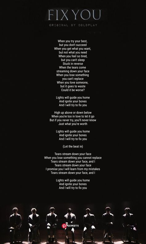 Bts fix you lyrics shamuffy Coldplay Fix You Lyrics, Fix You Lyrics, Coldplay Fix You, Pop Song Lyrics, Father Songs, Fix You Coldplay, Coldplay Lyrics, Bts Lyrics, Song Words