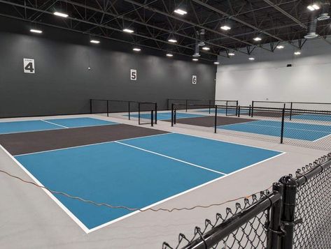 Indoor Pickleball Facility, Pickleball Backyard, Indoor Pickleball Court, Bball Court, Indoor Pickleball, Rv Barn, Warehouse Ideas, Pickleball Courts, Beach Soccer