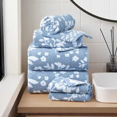 Bath Towel Sets - Bed Bath & Beyond Floral Bath Towels, Fluffy Comforter, White Bath Towels, Folk Floral, Bath Store, Blush And Grey, Floral Bath, Blue Bathroom, Bathroom Kids