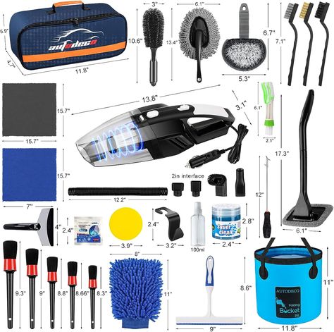 AUTODECO 41Pcs Car Cleaning Wash Kit Interior Detailing Cleaner Kit with High Power Handheld Vacuum, Collapsible Bucket, Windshield Tool, Gel, Snow Shovel, Tire Brush, Complete Car Care Tools, Blue Collapsible Bucket, Interior Detailing, Car Wash Services, Baby Musical Toys, Garage Style, Car Deco, Cleaning Car Interior, Vehicle Cleaning, Wishlist 2024