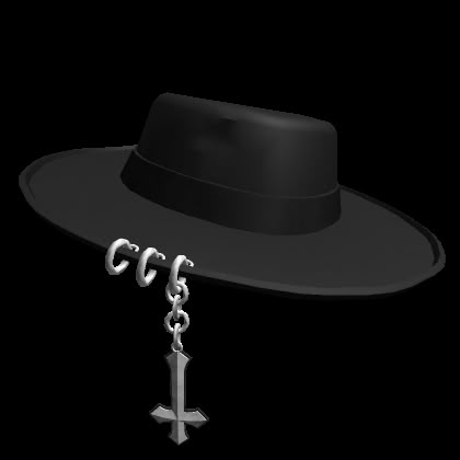 [V1] Black Pierced Wide Brim Hat Black Hat Roblox Codes, Roblox Black Hat Code, Roblox Hat, Hat Roblox Code, Roblox Hats, Black Gothic Hat For Cosplay, Black Brimmed Punk Hat, Gothic Black Brimmed Hat, Black Wide Brim Hat