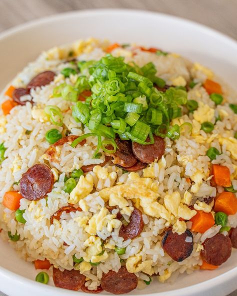 Fried rice is one of my ultimate comfort foods! You can make restaurant-quality fried rice at home without a wok, and STILL get that wok-hei flavor! Printable recipe on my blog: https://feedthepudge.com/restaurant-quality-chinese-sausage-fried-rice-com-chien-lap-xuong/ #friedrice #comchien #asianrecipes Food Recipes Fried Rice, Lap Xuong, Fried Rice At Home, Chinese Sausage, Comfort Food Recipes, Printable Recipe, Ultimate Comfort Food, Food Printables, Comfort Foods