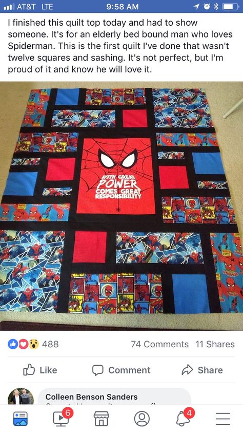 Superhero Quilt Ideas, Spider Man Quilt, Spider-man Quilt Ideas, Boy Quilts Ideas Teenage, Spider Man Quilt Pattern, Marvel Quilts Ideas, Spiderman Quilt Ideas, Pokemon Quilt Ideas, Spiderman Quilt