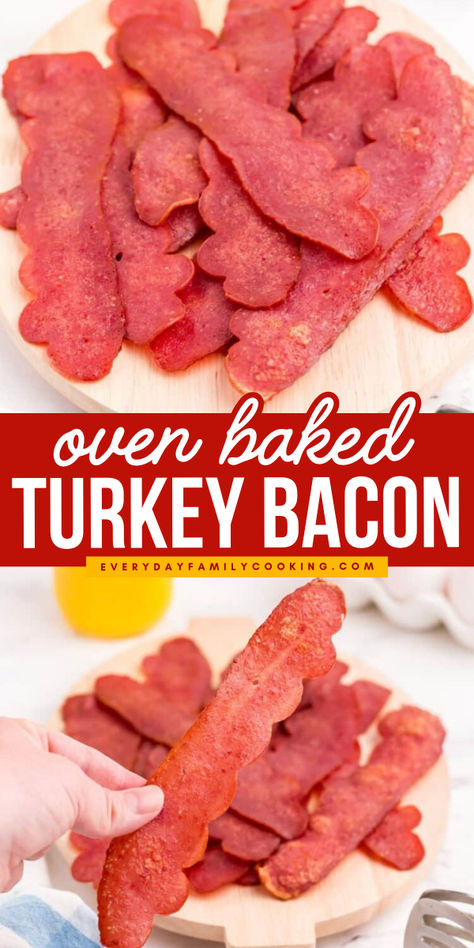 Oven baked turkey bacon is a healthier alternative to bacon that’s crispy, delicious, and way less messy to make. Baked Turkey Bacon, Turkey Bacon In Oven, Oven Baked Turkey, Bacon In Oven, Turkey Bacon Recipes, Easy Turkey Recipes, Easy Recipes For Beginners, Baked Turkey, Breakfast Bites