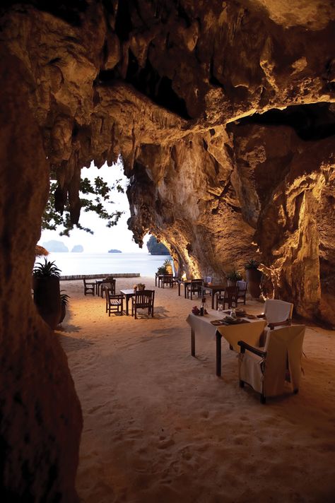 Thailand - view more http://ruffledblog.com/thailand-honeymoon-krabi-ko-phi-phi/ Thailand Honeymoon, The Grotto, Railay Beach, Dream Hotels, Krabi Thailand, Ao Nang, Halong Bay, Destination Voyage, Outdoor Dining Area