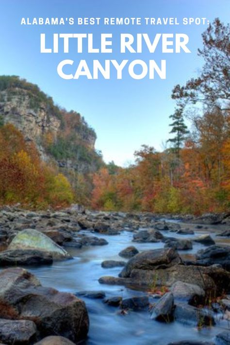 Believed to be the nation's longest alpine river, the deceptively named Little River winds through the top of northern Alabama's Lookout Mountain for 12 miles, creating spectacular bluffs and scenic views that change color by the season. Whether you're just driving the Little River Canyon Parkway or stopping to camp, see waterfalls, or climb boulders at Mushroom Rock, the wilderness makes for a lovely visit. #alabama #travel #remotetrip #trip #vacation #family #bucketlist #scenic #views #wild Little River Canyon Alabama, Rv Tent, Alabama Travel, River Canyon, Lookout Mountain, Vacation Family, Sweet Home Alabama, The Wilderness, Scenic Views