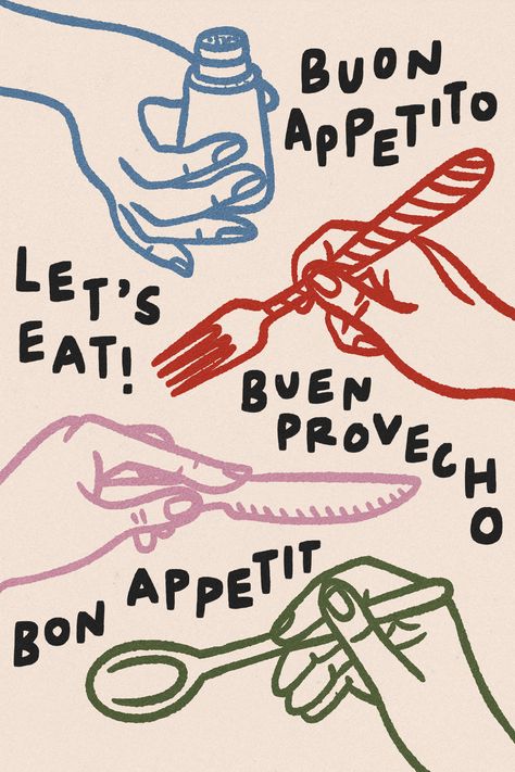 Buon Appetito Print, Bon Appetit Poster, Let‘s Eat Print, Modern Kitchen Print, Kitchen Sayings Bon Appetit Poster, Kitchen Graphic Design, Posters For Kitchen, Eating Illustration, Poster For Kitchen, Trendy Dining Room, Kitchen Sayings, Kitchen Wall Prints, Balanced Eating