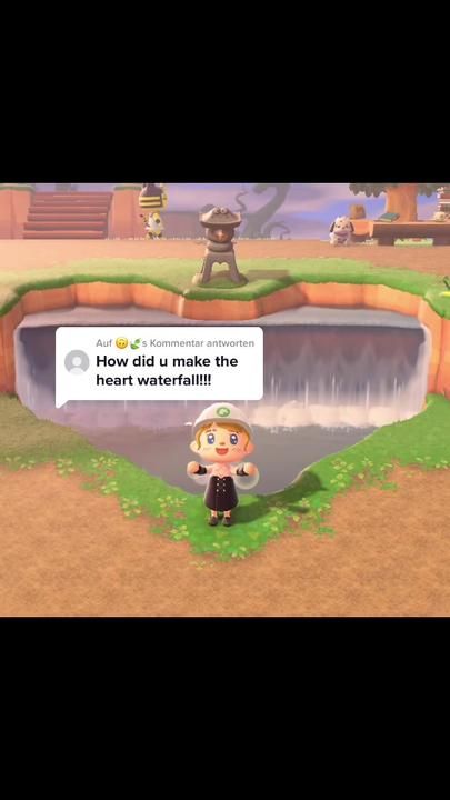 Heart Waterfall Animal Crossing, Acnh Heart Pond Tutorial, Acnh Heart Cliff, Heart Lake Animal Crossing, Acnh Heart Waterfall, Heart Pond Animal Crossing, Acnh Heart Pond, Acnh Waterfall Idea, Acnh Waterfall