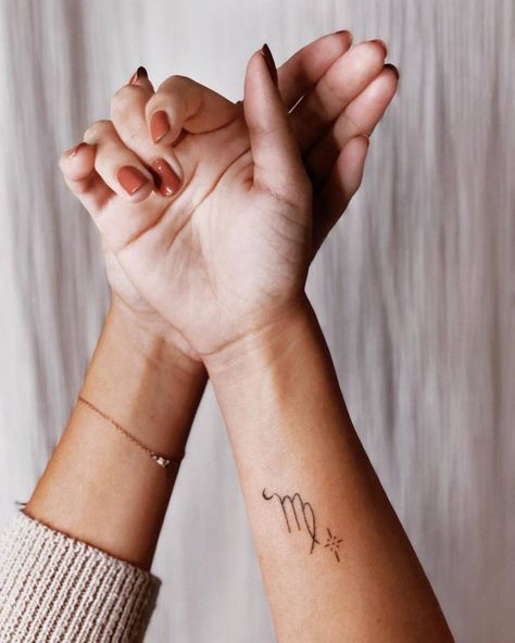 Minimalistic Virgo Tattoo, Mini Virgo Tattoo, Zodiac Virgo Tattoos, Tiny Virgo Tattoo, Small Virgo Tattoo Ideas, Virgo Tattoo Minimalist, Virgo Tatoos, Virgo Symbol Tattoo, Unique Virgo Tattoo Ideas