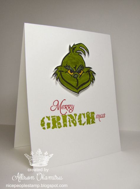 ˚ Grinch Christmas Cards, Christmas Day Games, Funny Xmas Cards, Grinch Party, Get Ready For Christmas, Christmas Cards Kids, Merry Grinchmas, Hand Carved Stamps, Stamp Carving