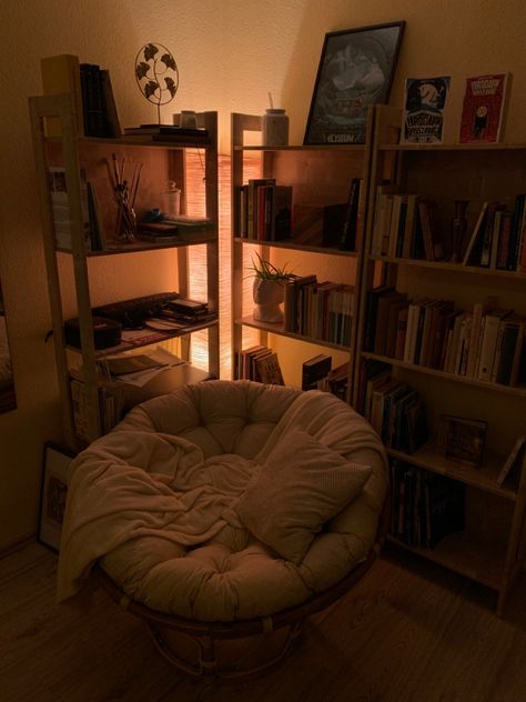 Been rearranging my room lol Reading Corner Inspo Bedroom, Book Nook Small Spaces, Bookshelf Apartment Small Spaces, Comfy Nook Ideas, Small Reading Nook Cozy Corner Bean Bag Chairs, Cozy Corner Office, Book Corner Ideas Bedroom Cozy Nook, Simple Reading Nook, Cozy Room Corner