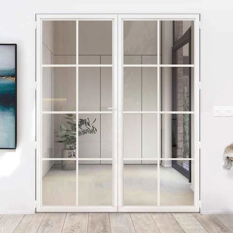 Classic 8 STEELIT Industrial Style White Metal Glazed Double Door and White Industrial Doors, Cream Crittal Doors, White Crittal Doors, Door Partition Ideas, Partition Design Modern, Indoor Glass Doors, Hall Door, Steel Double Doors, Crittal Doors